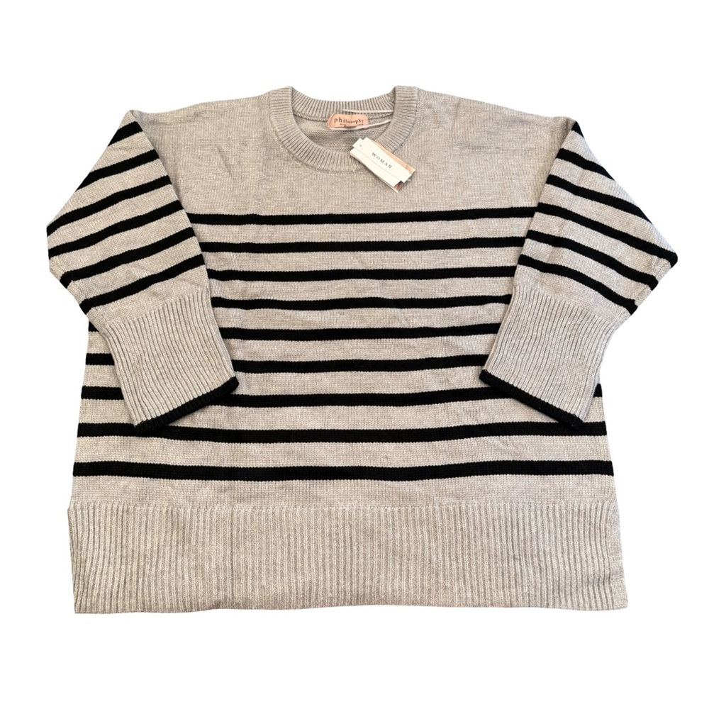 Philosophy Long Sleeve Grey Stripe Sweater NWT Size 1X